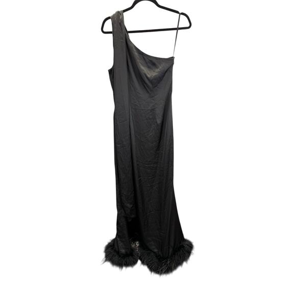Hutch Black One Shoulder Midi Dress with Feathers Hem Size 6 Elegant Gown - Picture 3 of 10